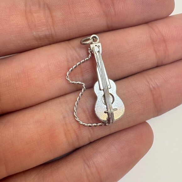 VTG Wells Sterling Silver 925 Acoustic Guitar Charm Small Pendant 1.25" Total L - Picture 1 of 11